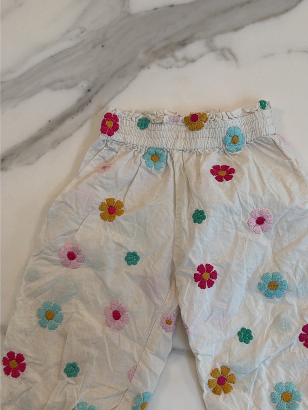 Zara White Kids Floral Embroidered baggy pants